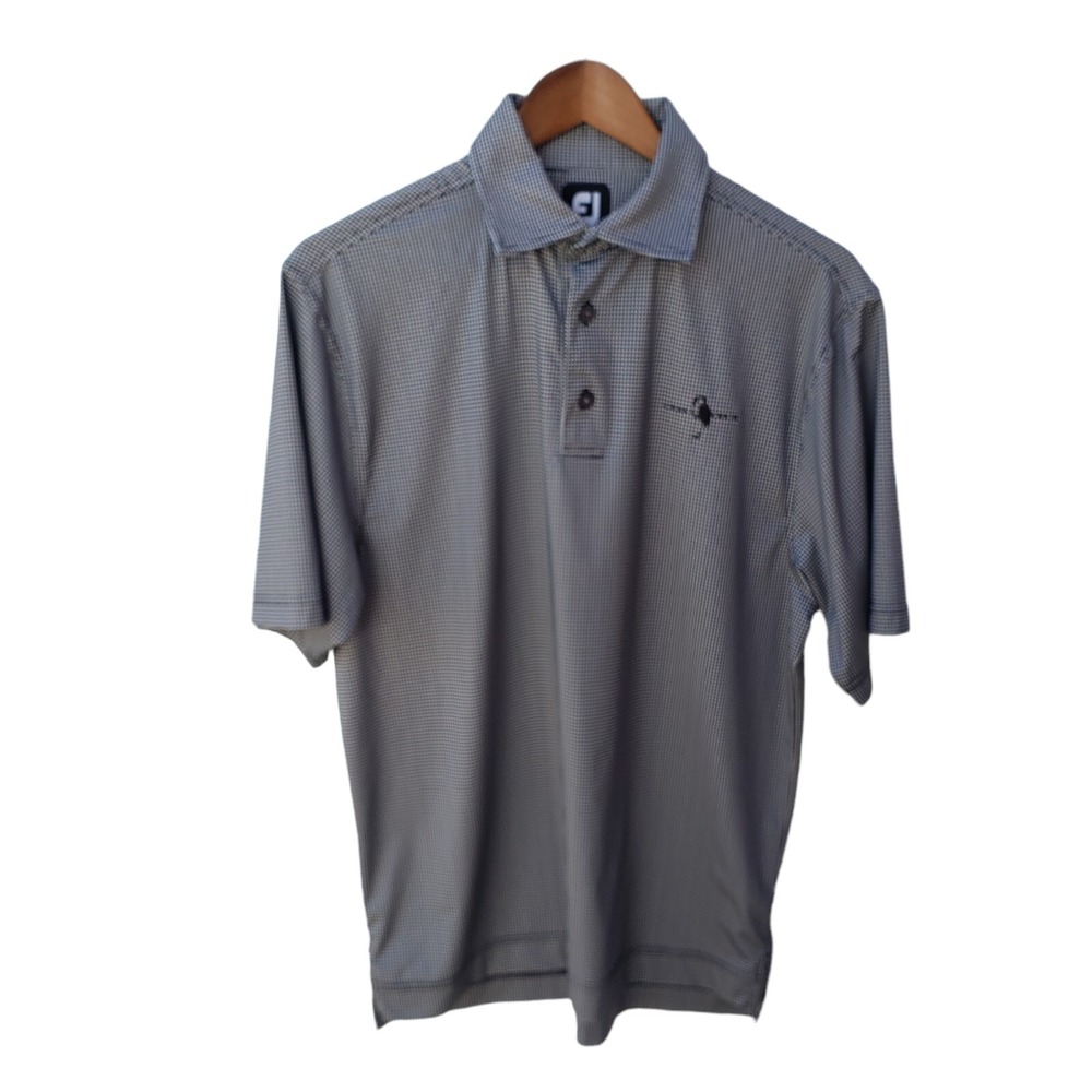 Footjoy Men Golf Polo Shirt Houndstooth Black Short Sleeve Stretch Crane Creek S